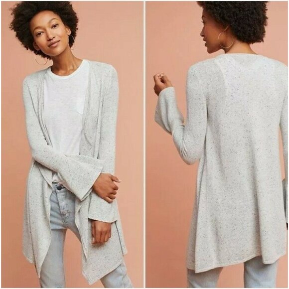 Moth XS Cardigan Sweater Gray Wool‎ Cashmere Waterfall Draped Open Front LYRA - Picture 1 of 6